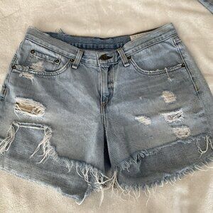 Rag & Bone Women's 29 Dixon Distressed Ripped Denim Boyfriend Shorts Light Wash